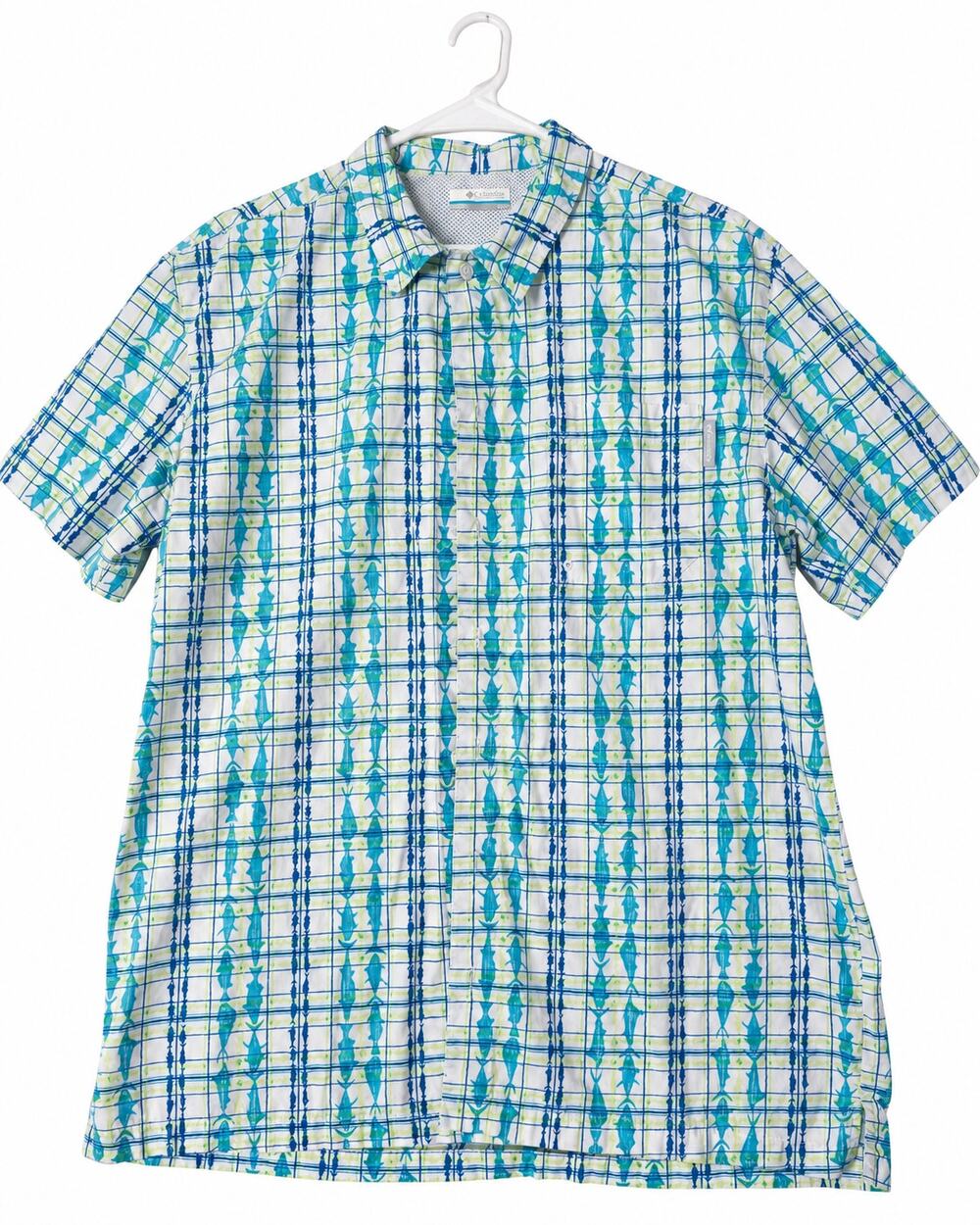 Columbia PFG XM7153 Men's Large Fish Plaid Vented Fishing Shirt Cotton